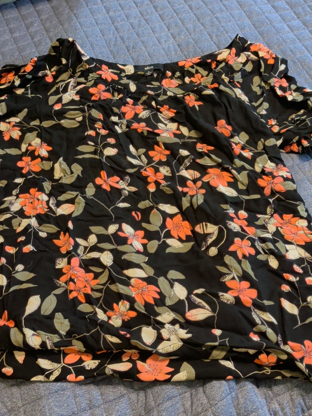 ellos Black Floral Tunic with Pink and Olive Leaves
